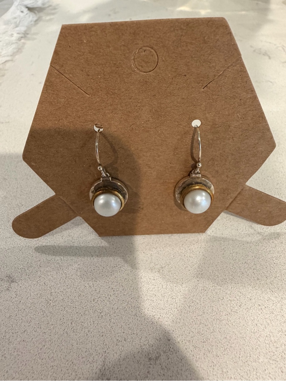 Vintage Silpada Sterling Silver Classic Pearl Drop Earrings with Gold Accent